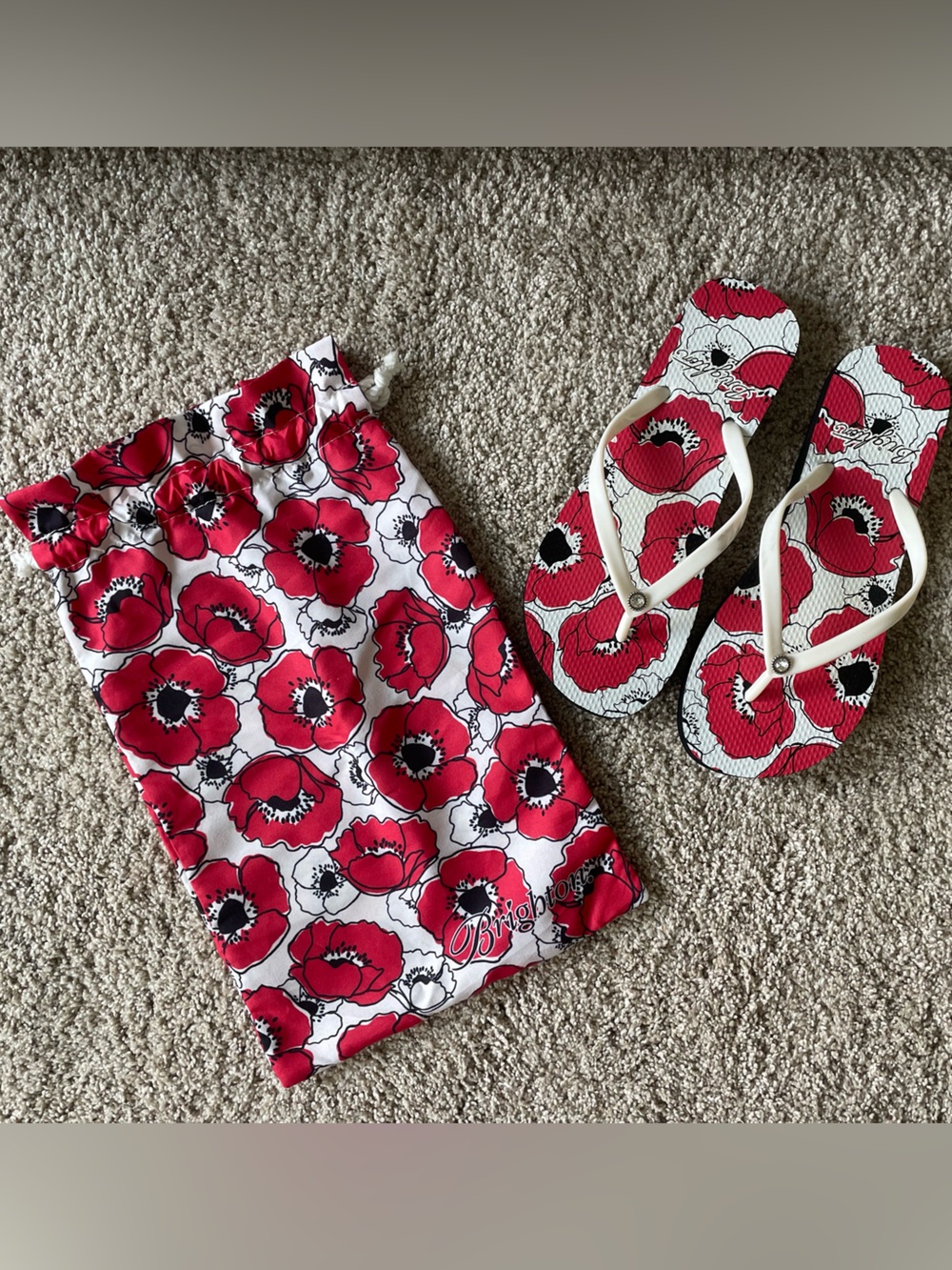 Brighton Poppy Print Flip Flops with Dustbag Drawstring Pouch (RETIRED)